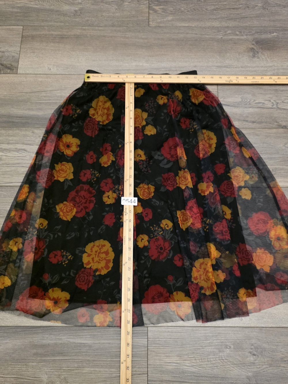 Skirt Love & Joy Black Floral Mesh Midi Skirt - Size Medium - Picture 7 of 7